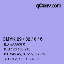 カラーコード: CMYK 29 / 32 / 0 / 6 | qconv.com