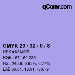 カラーコード: CMYK 29 / 32 / 0 / 8 | qconv.com
