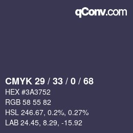 Color code: CMYK 29 / 33 / 0 / 68 | qconv.com