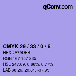 Color code: CMYK 29 / 33 / 0 / 8 | qconv.com
