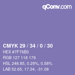 カラーコード: CMYK 29 / 34 / 0 / 30 | qconv.com
