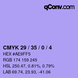 Color code: CMYK 29 / 35 / 0 / 4 | qconv.com