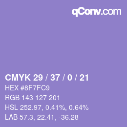 Color code: CMYK 29 / 37 / 0 / 21 | qconv.com
