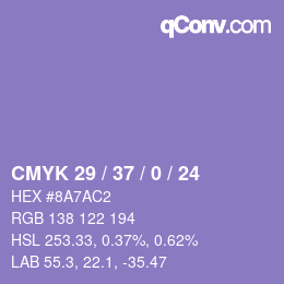 Color code: CMYK 29 / 37 / 0 / 24 | qconv.com