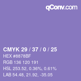Color code: CMYK 29 / 37 / 0 / 25 | qconv.com