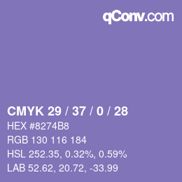 Color code: CMYK 29 / 37 / 0 / 28 | qconv.com