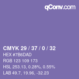 カラーコード: CMYK 29 / 37 / 0 / 32 | qconv.com