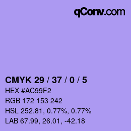 颜色代码: CMYK 29 / 37 / 0 / 5 | qconv.com