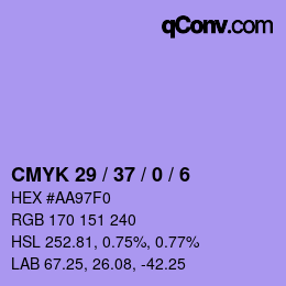 Color code: CMYK 29 / 37 / 0 / 6 | qconv.com