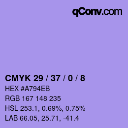 カラーコード: CMYK 29 / 37 / 0 / 8 | qconv.com