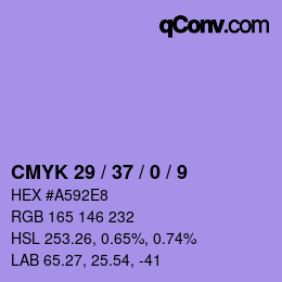 Color code: CMYK 29 / 37 / 0 / 9 | qconv.com