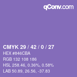 Color code: CMYK 29 / 42 / 0 / 27 | qconv.com