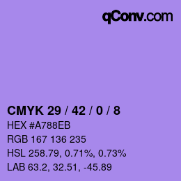 Color code: CMYK 29 / 42 / 0 / 8 | qconv.com