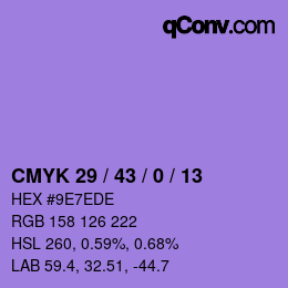 カラーコード: CMYK 29 / 43 / 0 / 13 | qconv.com