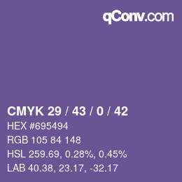 Color code: CMYK 29 / 43 / 0 / 42 | qconv.com