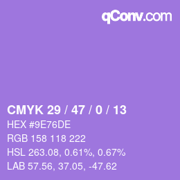 Color code: CMYK 29 / 47 / 0 / 13 | qconv.com