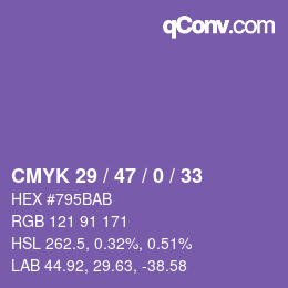 Color code: CMYK 29 / 47 / 0 / 33 | qconv.com