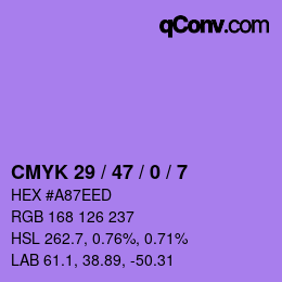 Color code: CMYK 29 / 47 / 0 / 7 | qconv.com