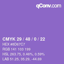 Code couleur: CMYK 29 / 48 / 0 / 22 | qconv.com