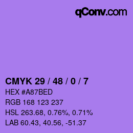 カラーコード: CMYK 29 / 48 / 0 / 7 | qconv.com