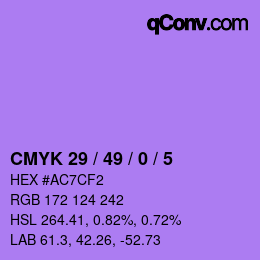 カラーコード: CMYK 29 / 49 / 0 / 5 | qconv.com