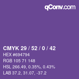 Color code: CMYK 29 / 52 / 0 / 42 | qconv.com