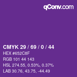 Farbcode: CMYK 29 / 69 / 0 / 44 | qconv.com