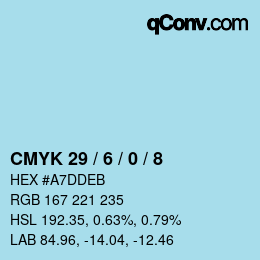 カラーコード: CMYK 29 / 6 / 0 / 8 | qconv.com