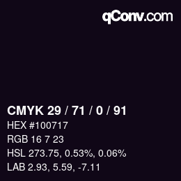 Farbcode: CMYK 29 / 71 / 0 / 91 | qconv.com