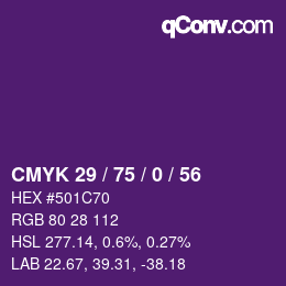 カラーコード: CMYK 29 / 75 / 0 / 56 | qconv.com