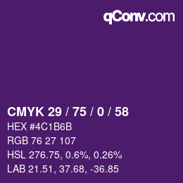 Farbcode: CMYK 29 / 75 / 0 / 58 | qconv.com
