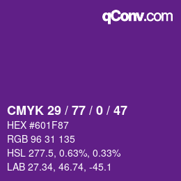 Color code: CMYK 29 / 77 / 0 / 47 | qconv.com