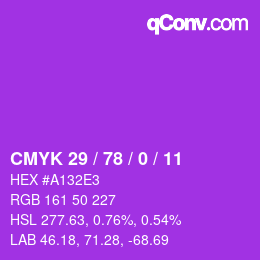 颜色代码: CMYK 29 / 78 / 0 / 11 | qconv.com