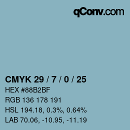 颜色代码: CMYK 29 / 7 / 0 / 25 | qconv.com