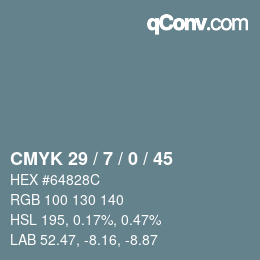 Code couleur: CMYK 29 / 7 / 0 / 45 | qconv.com