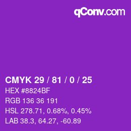 Color code: CMYK 29 / 81 / 0 / 25 | qconv.com