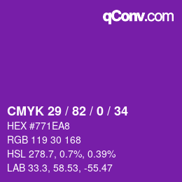Color code: CMYK 29 / 82 / 0 / 34 | qconv.com