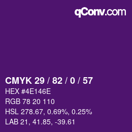 Color code: CMYK 29 / 82 / 0 / 57 | qconv.com