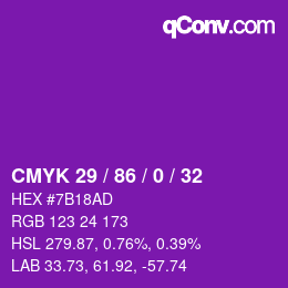 Color code: CMYK 29 / 86 / 0 / 32 | qconv.com