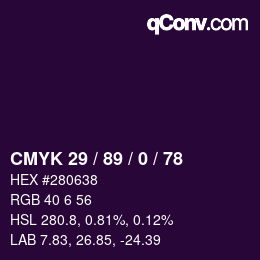 颜色代码: CMYK 29 / 89 / 0 / 78 | qconv.com