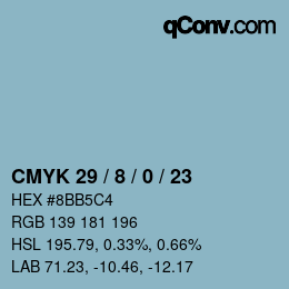 颜色代码: CMYK 29 / 8 / 0 / 23 | qconv.com