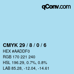 颜色代码: CMYK 29 / 8 / 0 / 6 | qconv.com