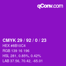 Color code: CMYK 29 / 92 / 0 / 23 | qconv.com