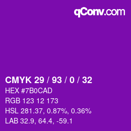 Color code: CMYK 29 / 93 / 0 / 32 | qconv.com