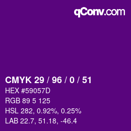カラーコード: CMYK 29 / 96 / 0 / 51 | qconv.com
