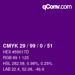 Farbcode: CMYK 29 / 99 / 0 / 51 | qconv.com