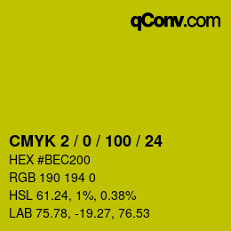 カラーコード: CMYK 2 / 0 / 100 / 24 | qconv.com