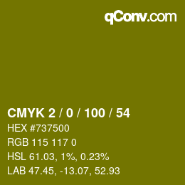 Color code: CMYK 2 / 0 / 100 / 54 | qconv.com