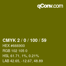 カラーコード: CMYK 2 / 0 / 100 / 59 | qconv.com