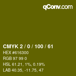 Color code: CMYK 2 / 0 / 100 / 61 | qconv.com